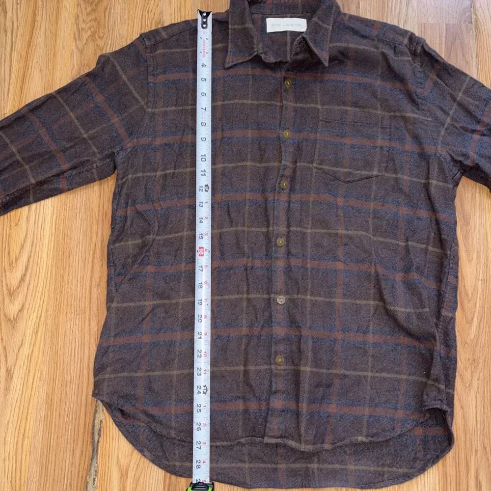 Road to Nowhere Charcoal Brown Slate Blue Organic Cotton Flannel Shirt Plaid L